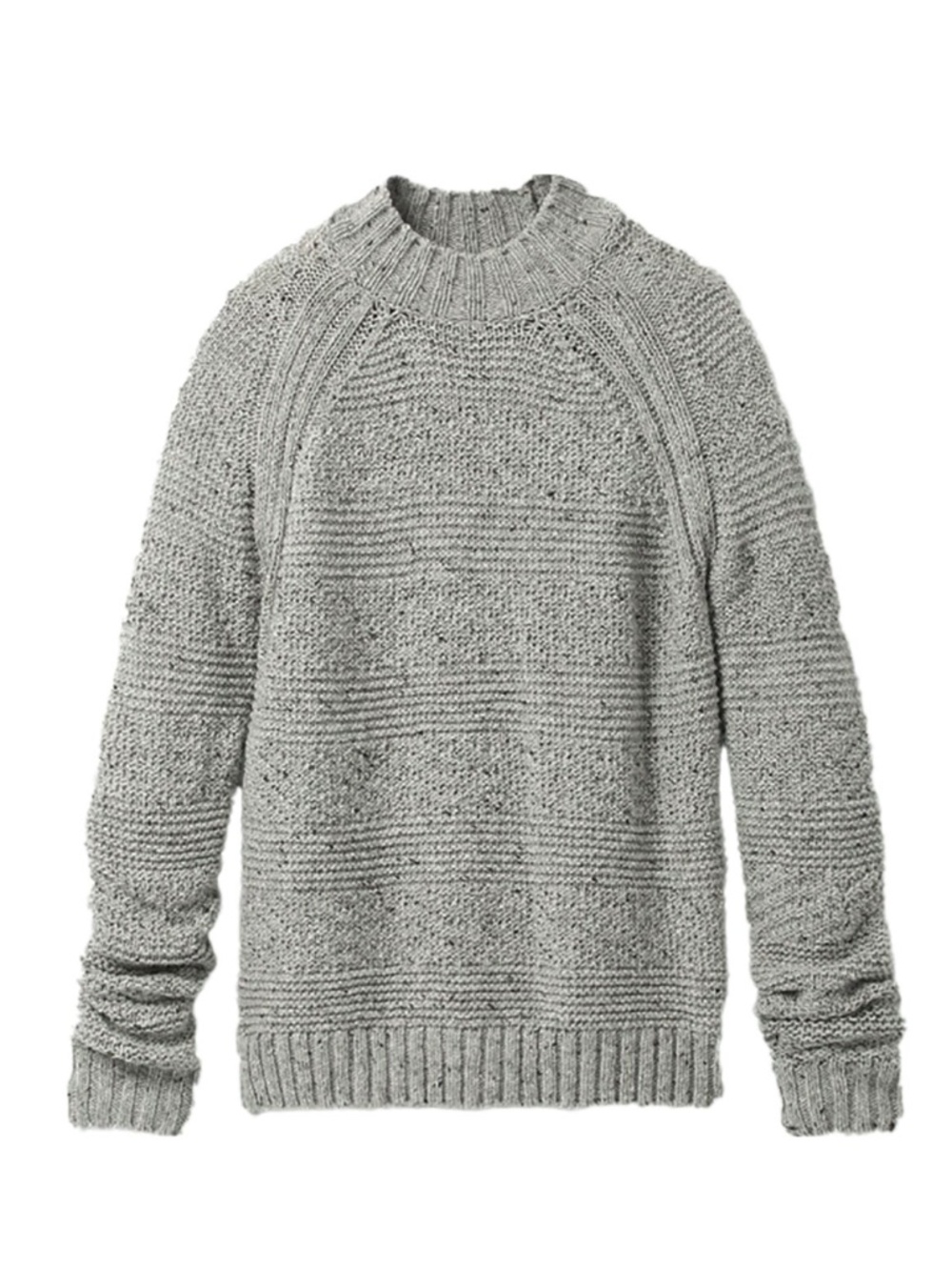 prAna - Nemma Mock Neck Raglan Long Sleeve Chunky Texture Knit Grey Sweater - XL